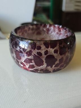 Wide Resin Bangle Bracelet with Metallic Purple Leopard Print